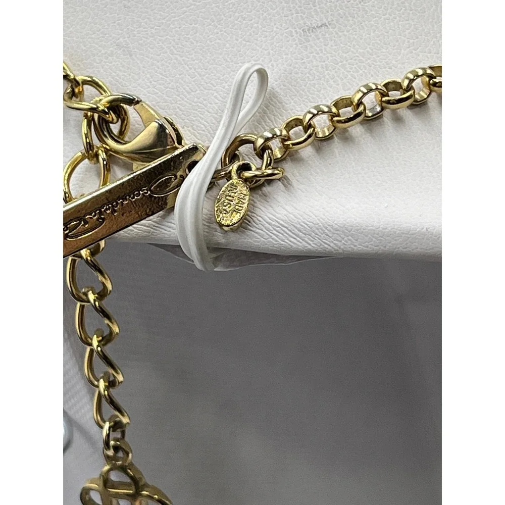 Oscar de la Renta Crystal Torn Paper Pearl Glamour Antique Gold Tone Necklace - Picture 11 of 12
